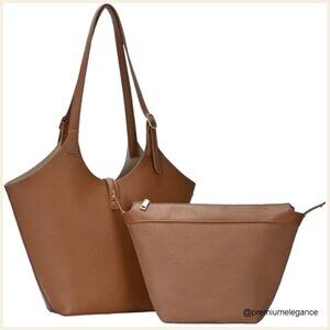 Faux Leather Tote Bag with Adjustable Strap, 3 Pockets, 16x14.5 Inches
